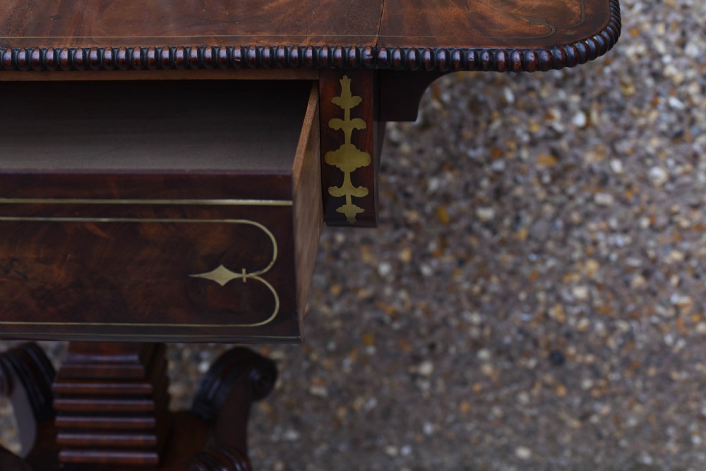 Regency brass inlaid drop leaf sofa table  View IV