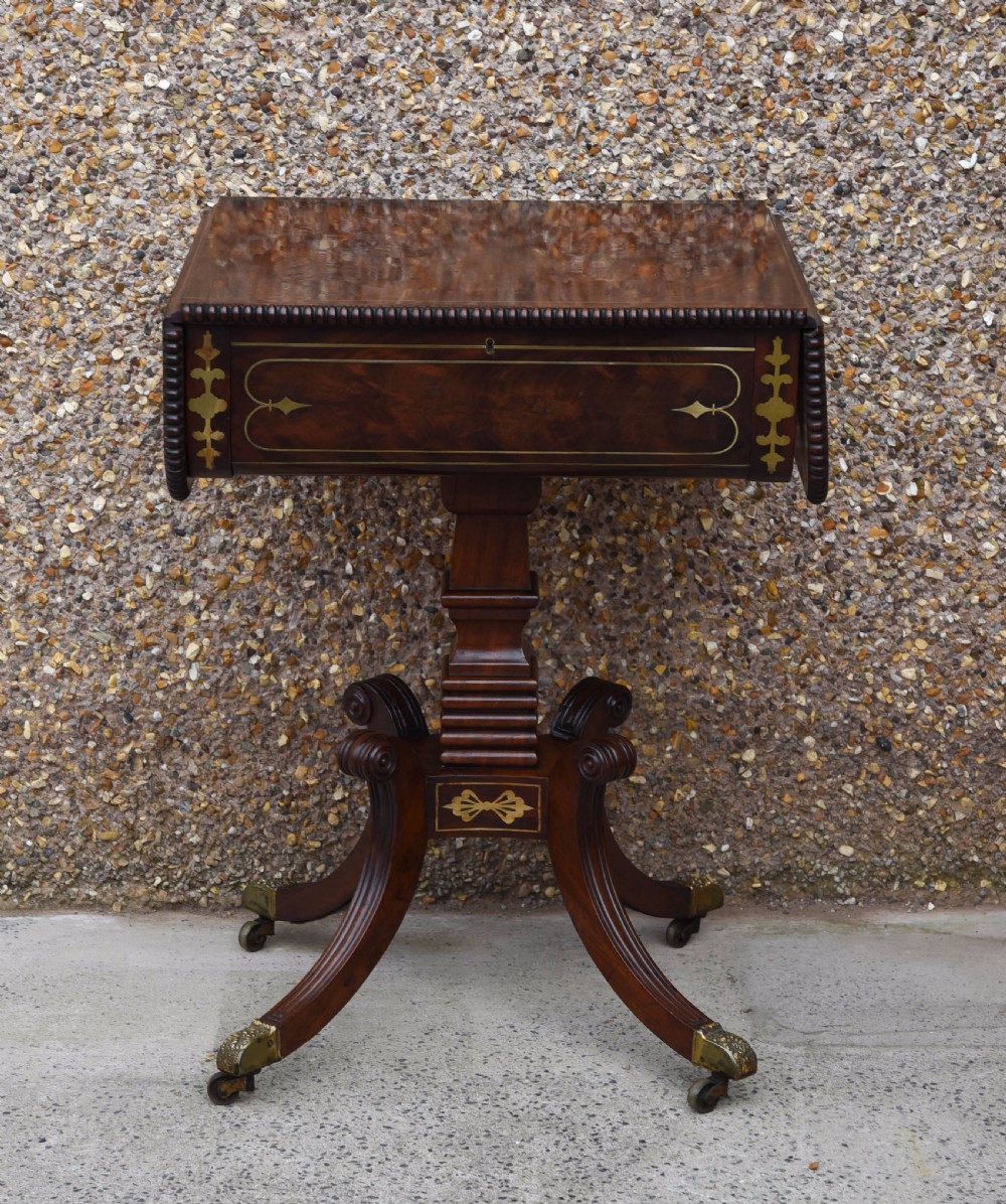 Regency brass inlaid drop leaf sofa table  View X