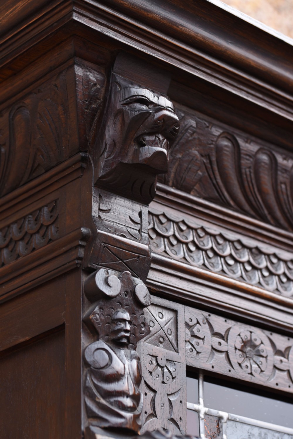 oak carved leaded glass bookcase cabinet View VII