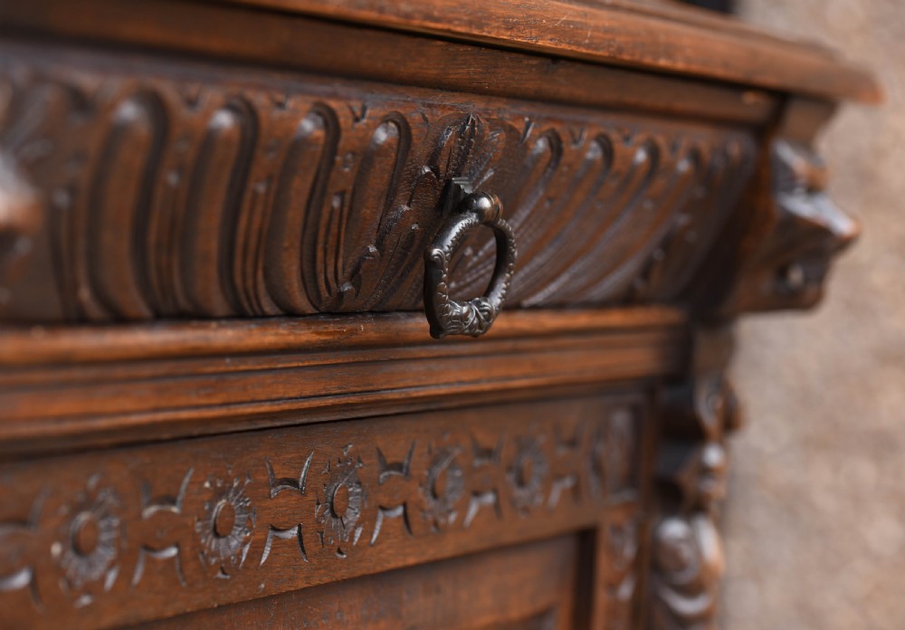 oak carved leaded glass bookcase cabinet View IX