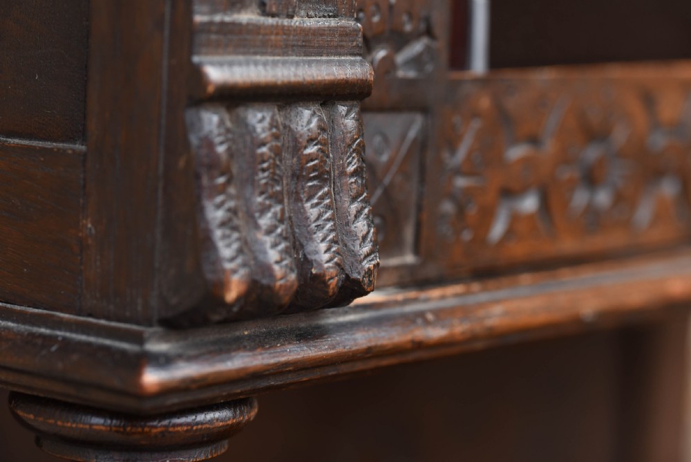 oak carved leaded glass bookcase cabinet View X