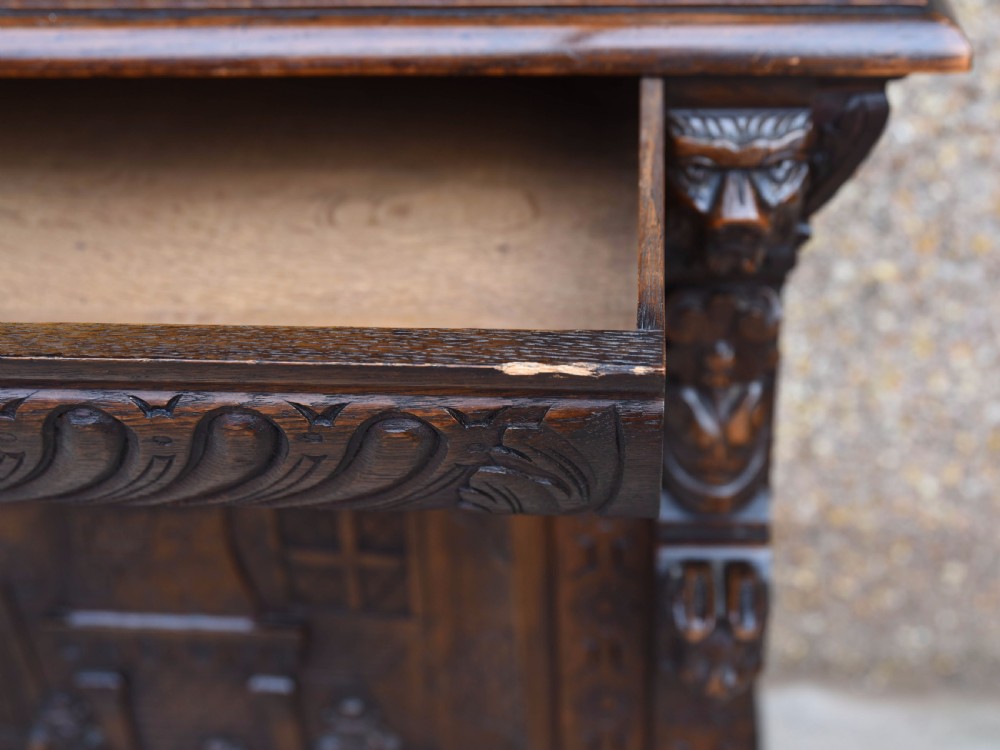 oak carved leaded glass bookcase cabinet View XI