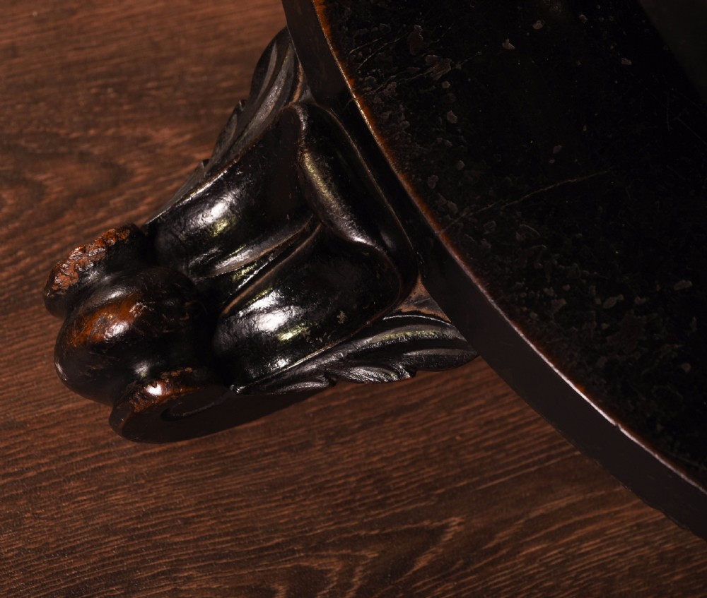 Victorian round ebonised snap top dining table  View II