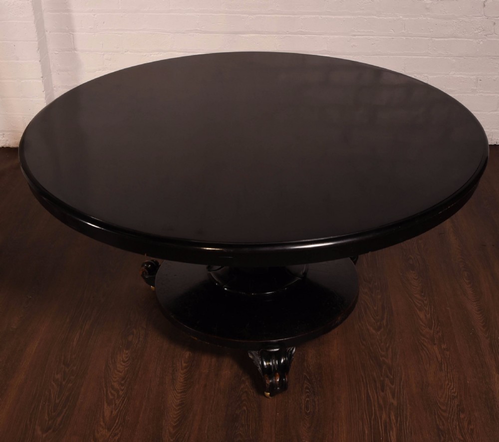 Victorian round ebonised snap top dining table  View VII