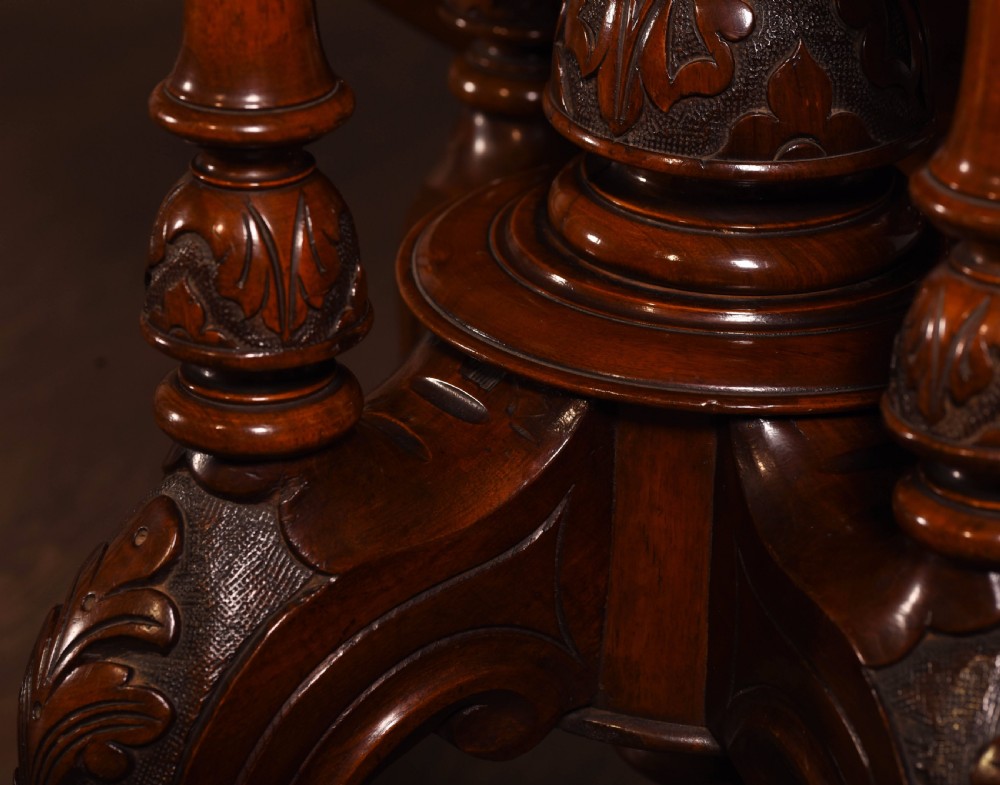 Stunning Figured walnut inlaid oval snap top loo table  View X