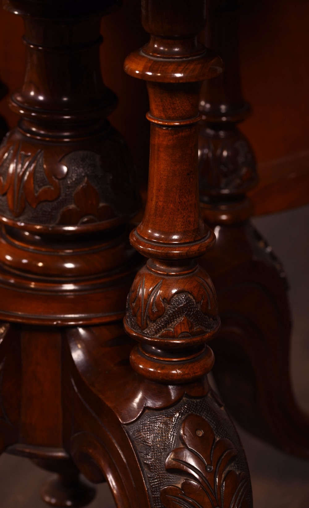 Stunning Figured walnut inlaid oval snap top loo table  View XV