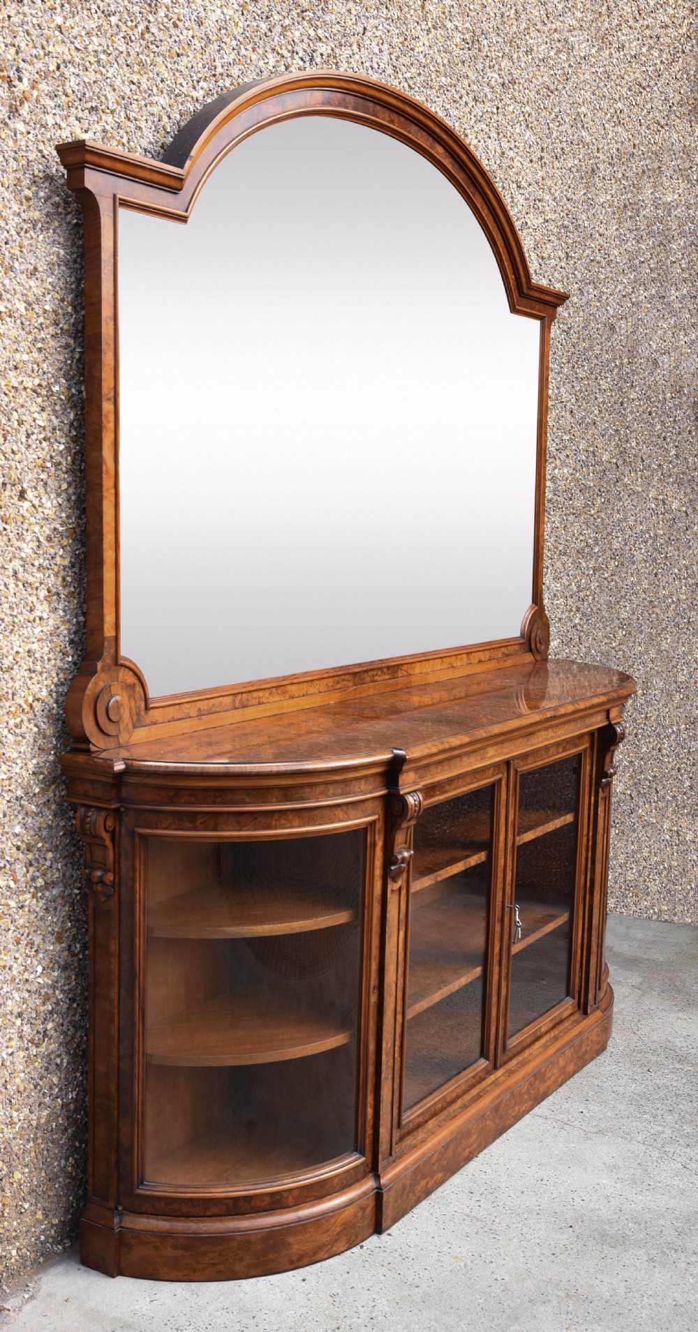 Outstanding Victorian burr walnut mirror back credenza View X