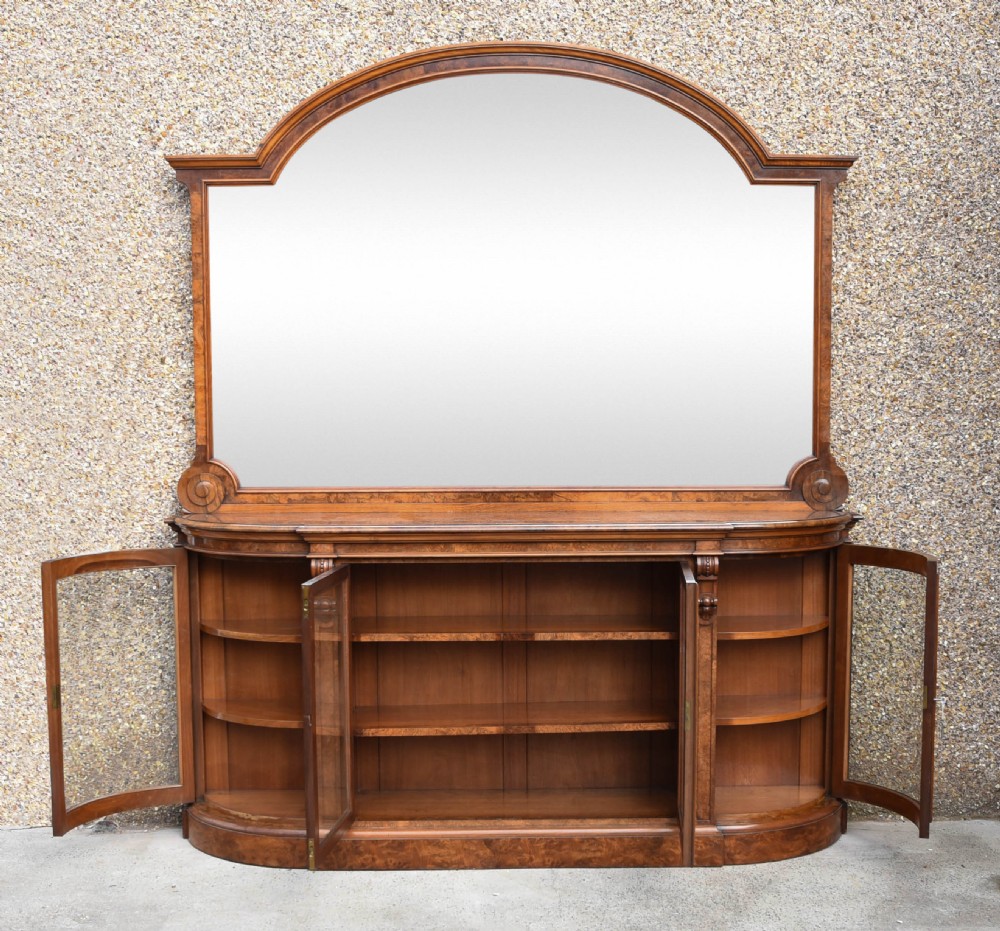 Outstanding Victorian burr walnut mirror back credenza View XI