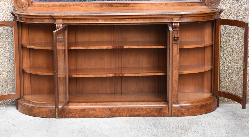Outstanding Victorian burr walnut mirror back credenza View XII