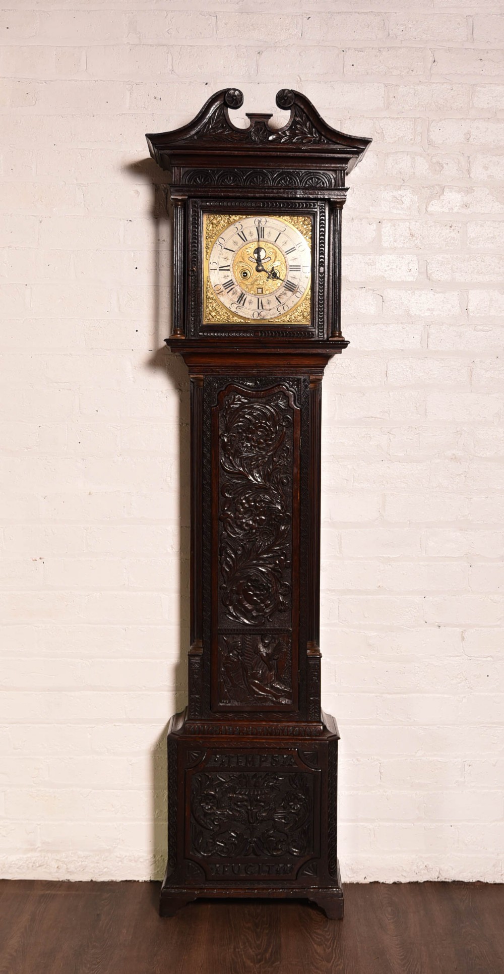 Outstanding Carved oak longcase clock by J Hadruen , Kendal