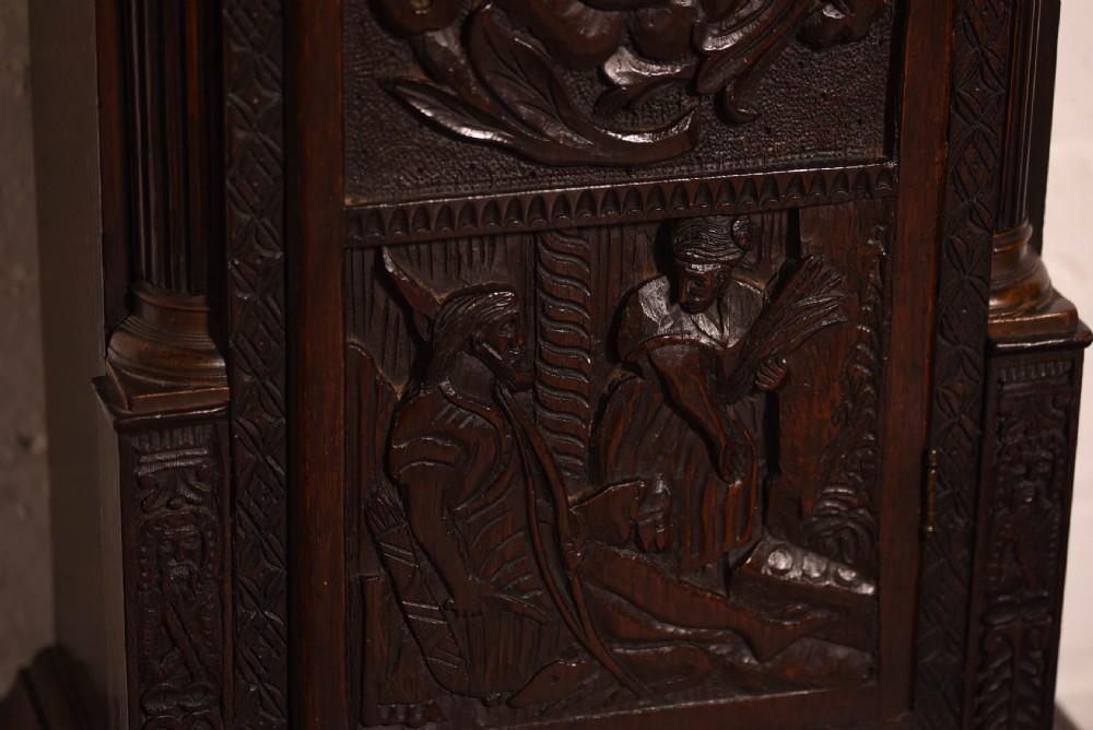 Outstanding Carved oak longcase clock by J Hadruen , Kendal View XV