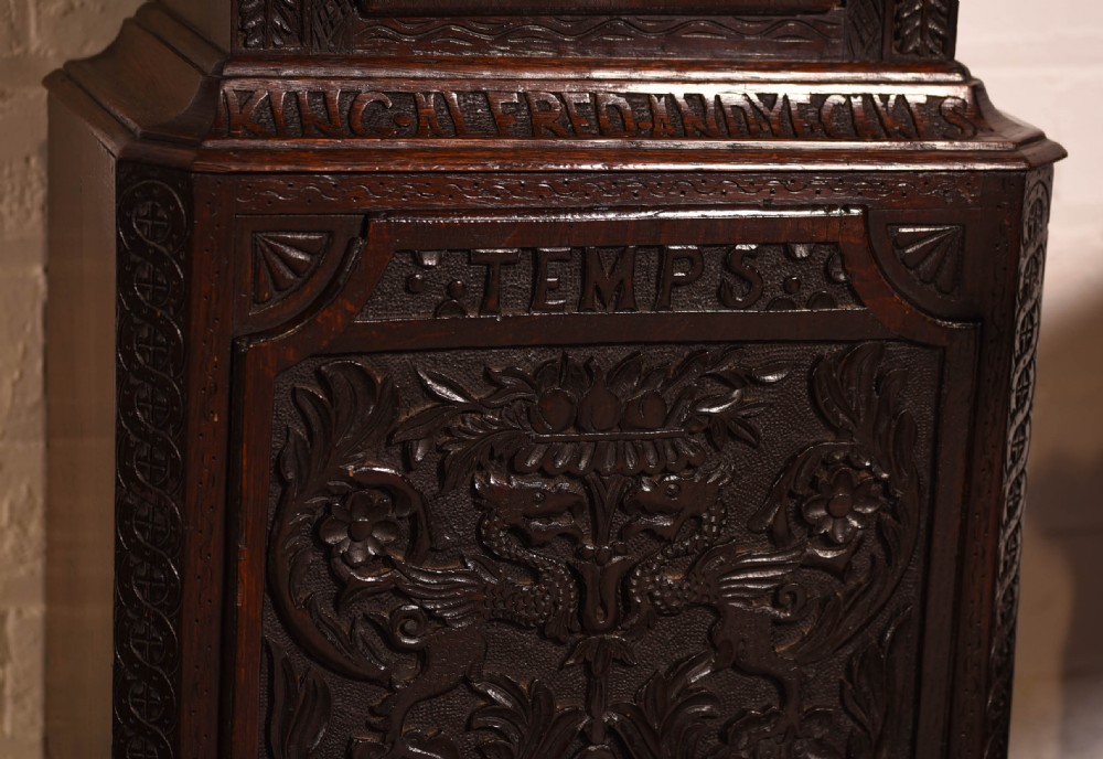 Outstanding Carved oak longcase clock by J Hadruen , Kendal View XVII