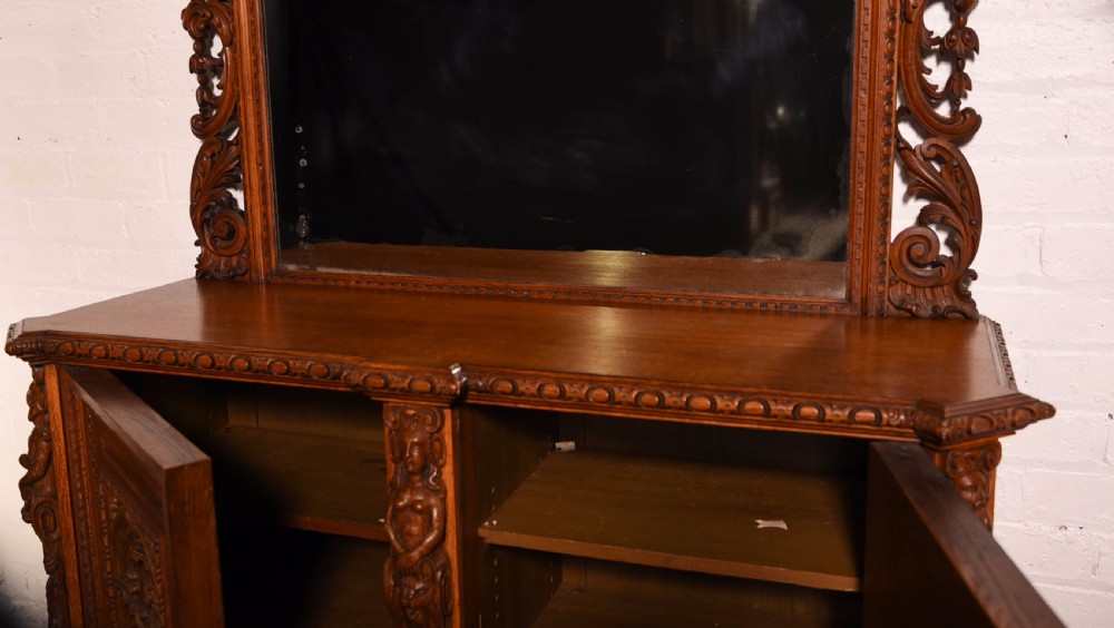 Impressive Carved oak console cabinet with mirror View V