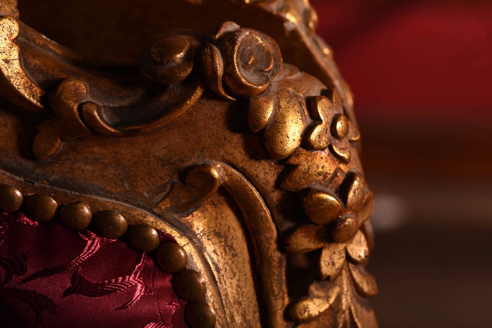 Stunning pair of carved gilt wood arm chairs  View V