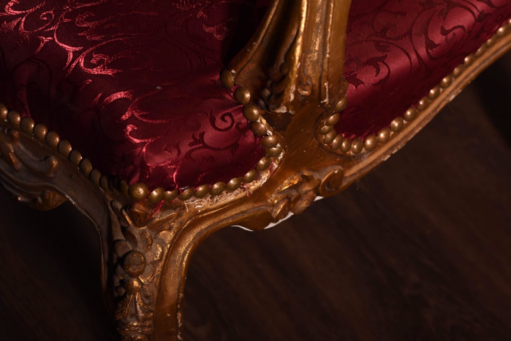 Stunning pair of carved gilt wood arm chairs  View X