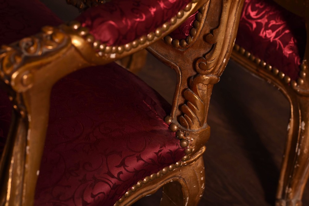 Stunning pair of carved gilt wood arm chairs  View XI
