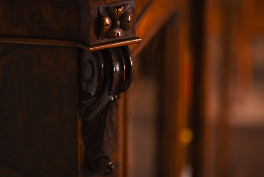 Outstanding Victorian burr walnut break fronted bookcase  View V