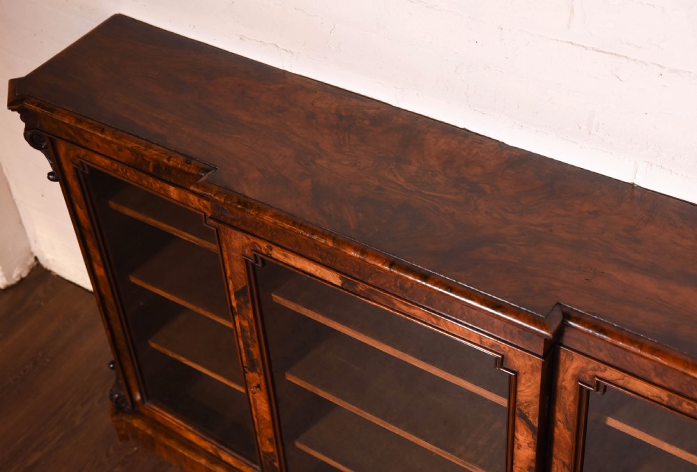 Outstanding Victorian burr walnut break fronted bookcase  View X