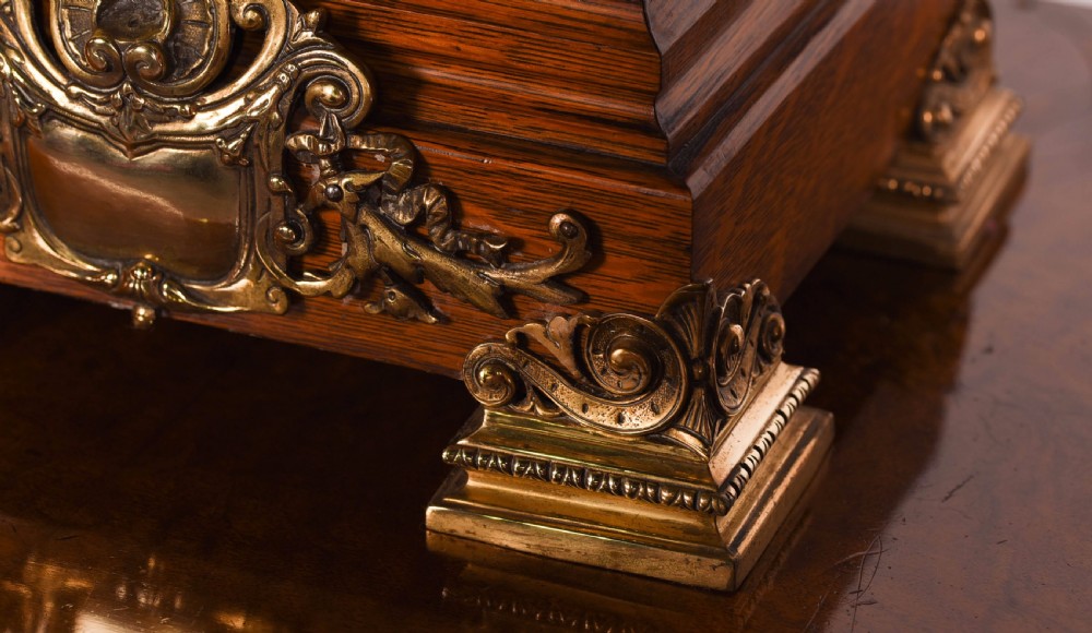 Stunning oak and brass bracket clock by japy freres View V