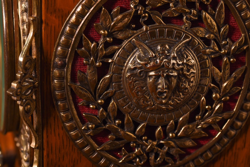 Stunning oak and brass bracket clock by japy freres View VIII