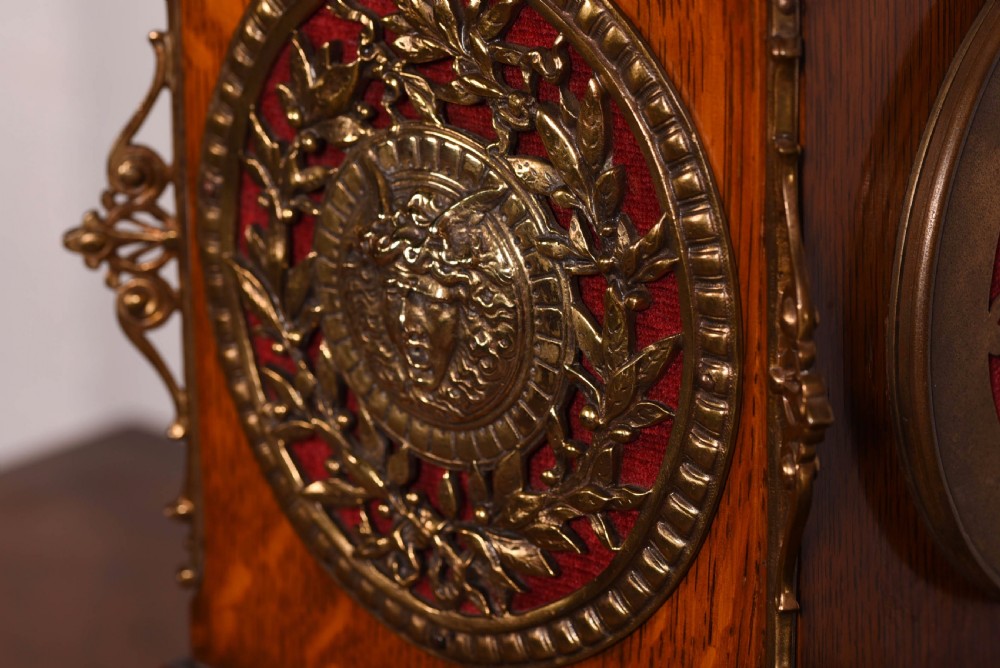 Stunning oak and brass bracket clock by japy freres View IX