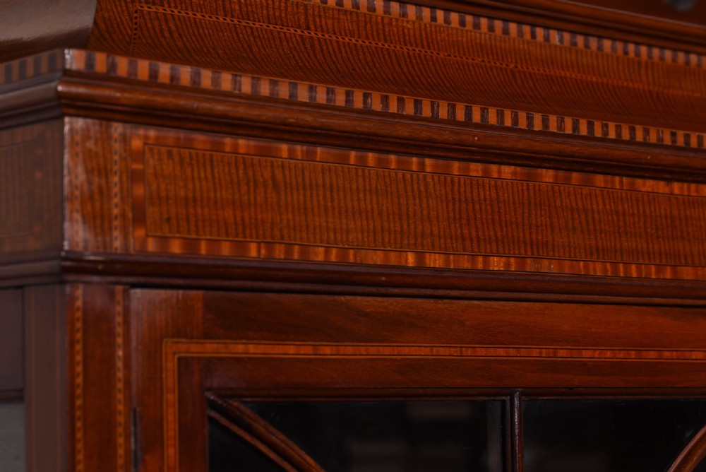 Striking sheraton revival inlaid mahogany display cabinet  View X
