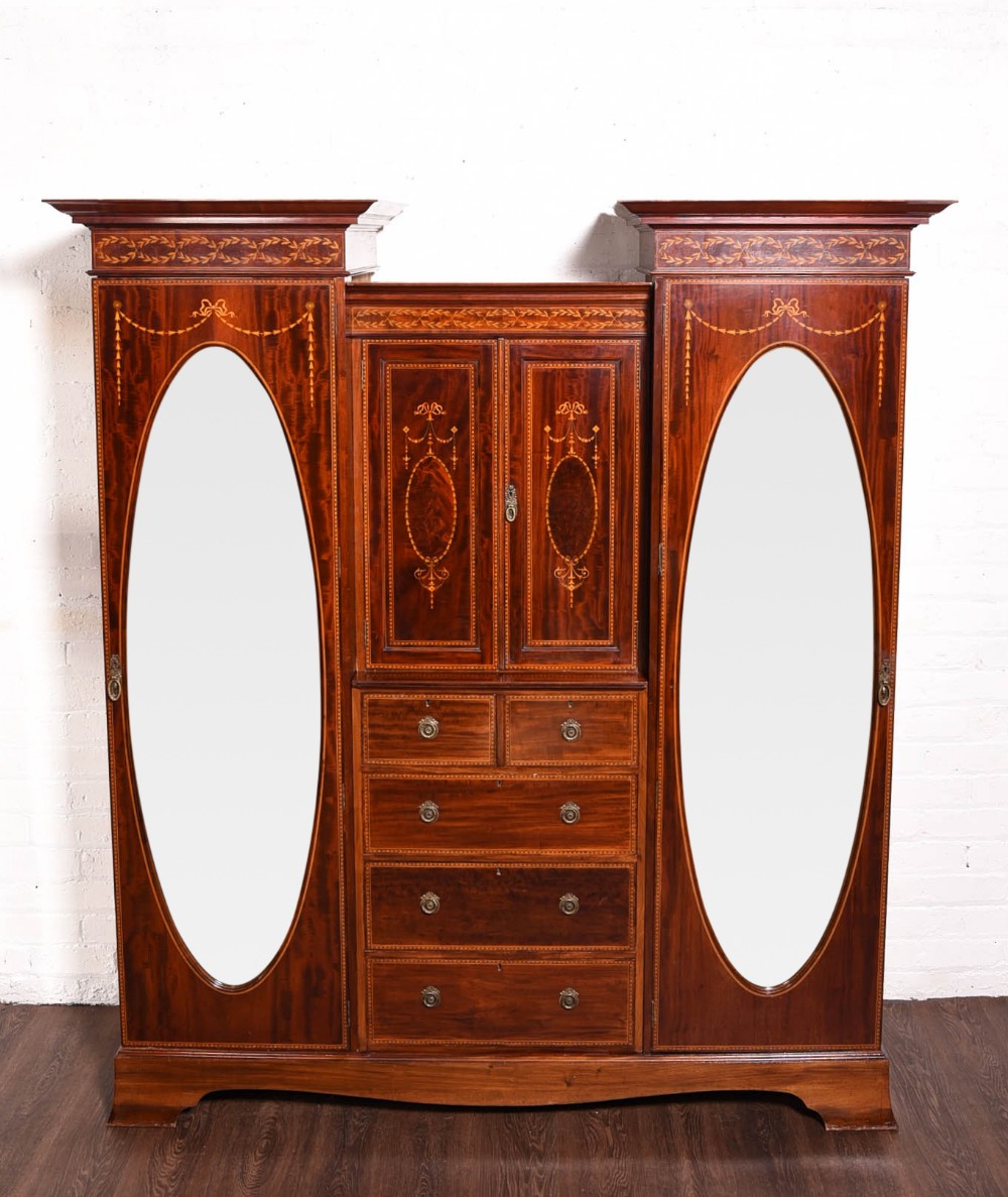 Impressive Edwardian inlaid mahogany princess Wardrobe