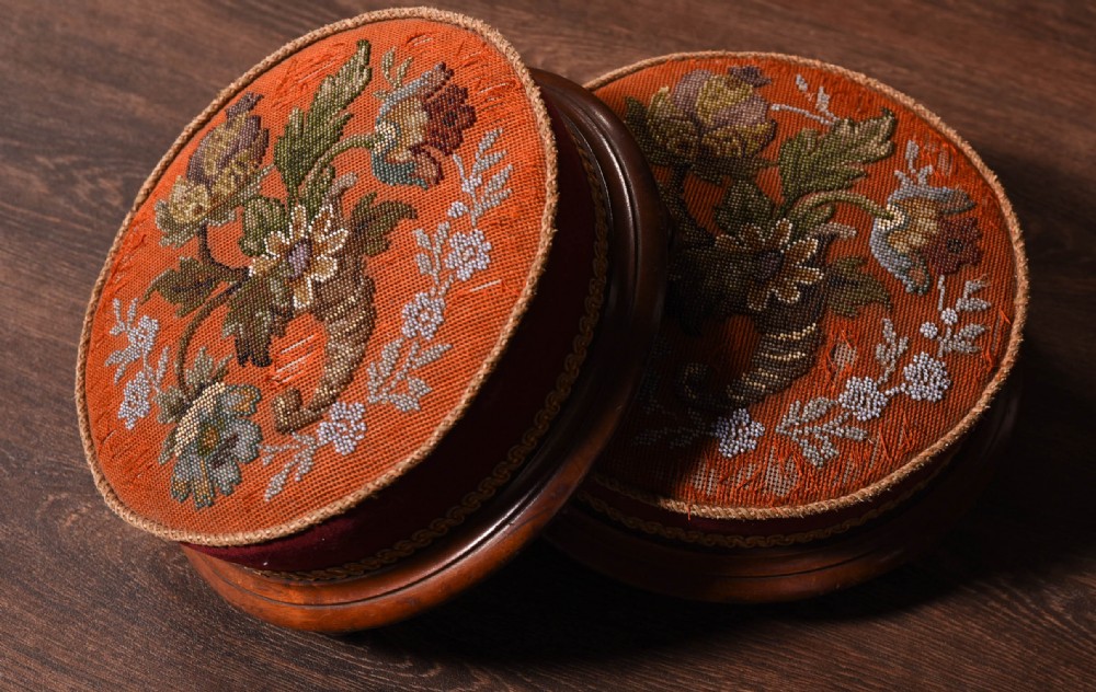 Pair of Victorian beadwork foot stools 