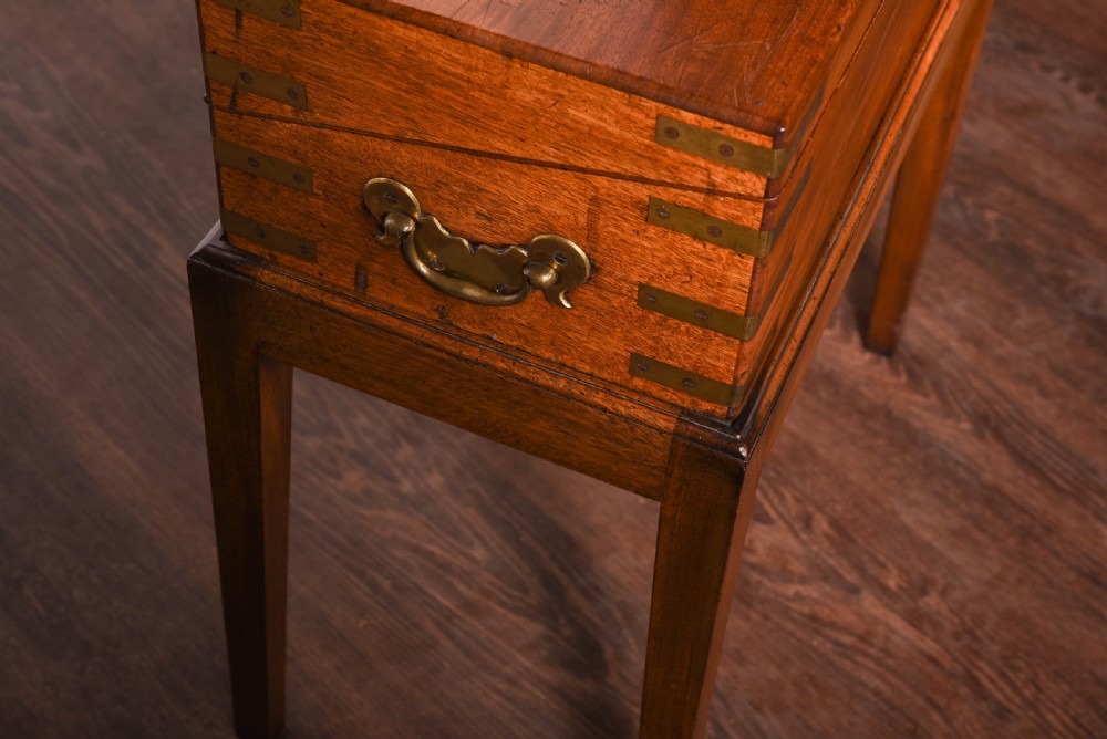 Brass bound Mahogany campaign writing desk on stand  View II