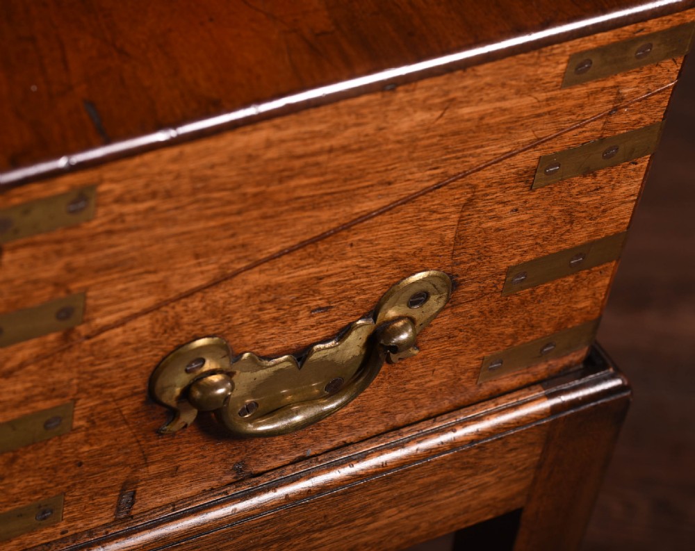 Brass bound Mahogany campaign writing desk on stand  View V