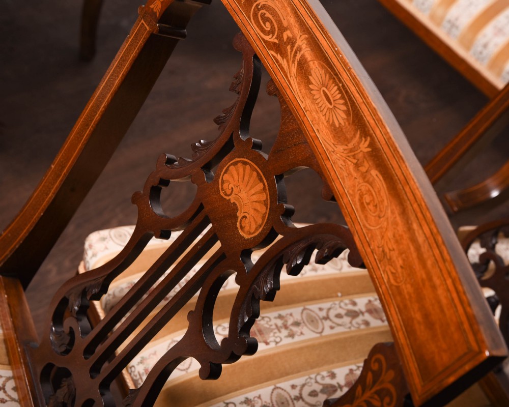 Superb Edwardian marquetry inlaid seven piece parlour suite  View IX