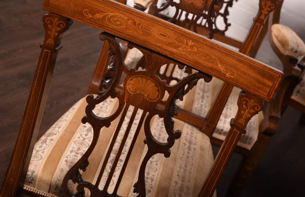 Superb Edwardian marquetry inlaid seven piece parlour suite  View XI