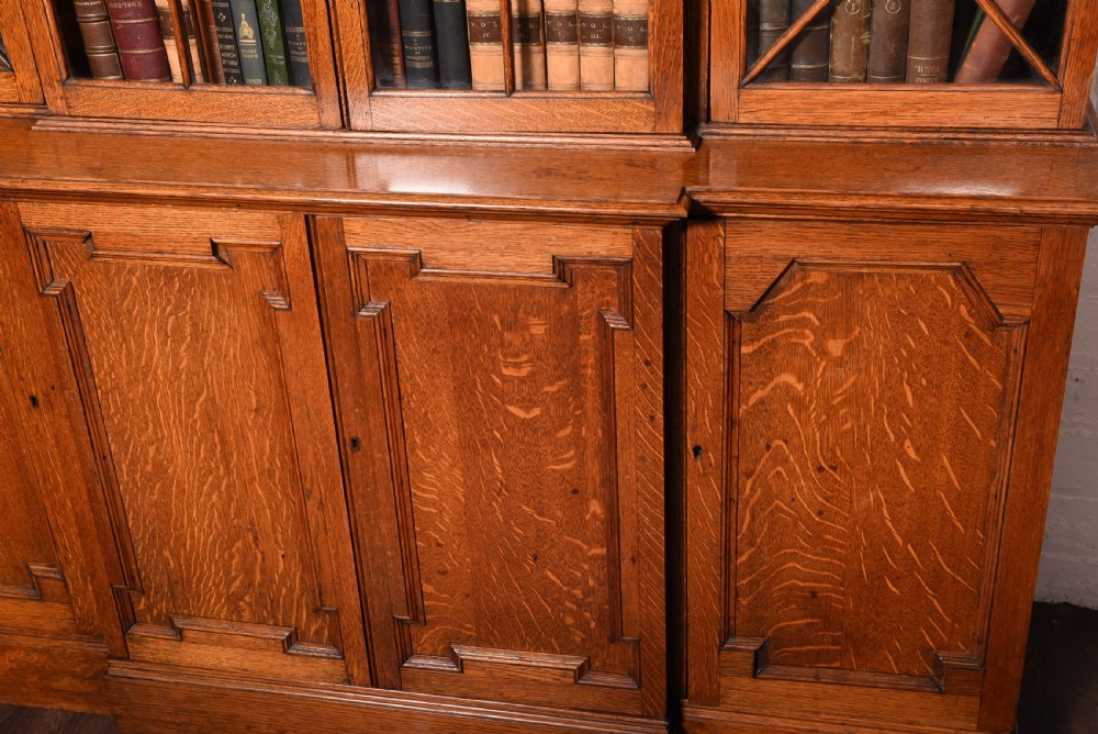 Neat proportion Edwardian 4 door breakfront oak bookcase  View II