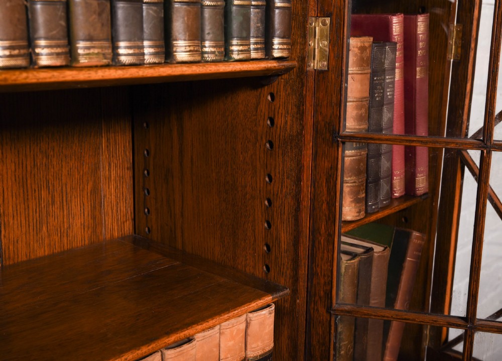 Neat proportion Edwardian 4 door breakfront oak bookcase  View X