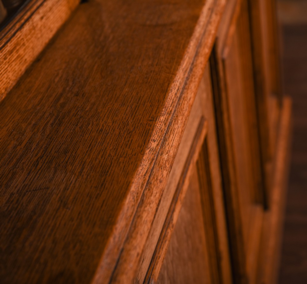 Impressive large Victorian oak five door breakfront library bookcase  View II
