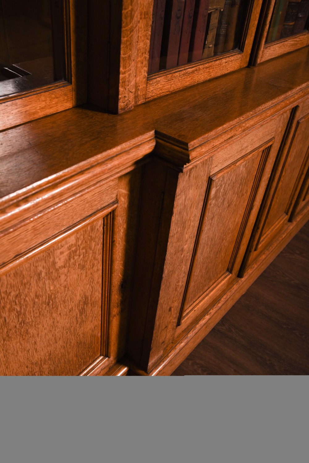 Impressive large Victorian oak five door breakfront library bookcase  View III