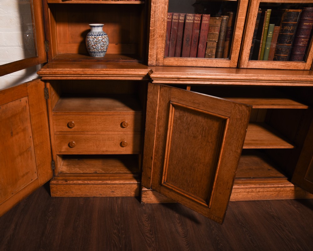 Impressive large Victorian oak five door breakfront library bookcase  View X