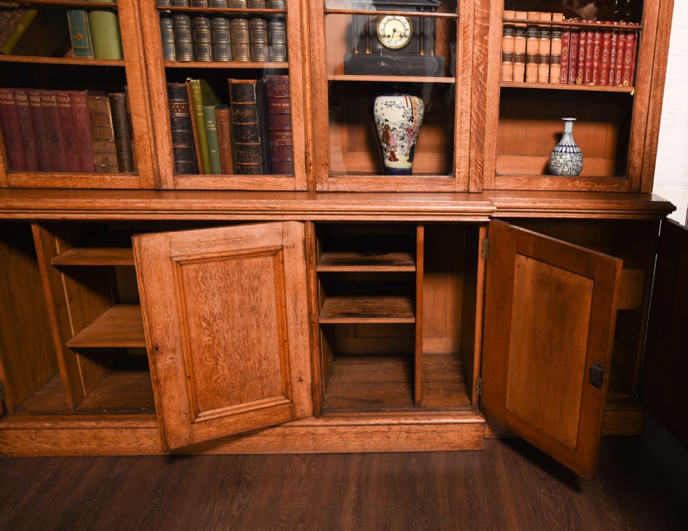 Impressive large Victorian oak five door breakfront library bookcase  View XII