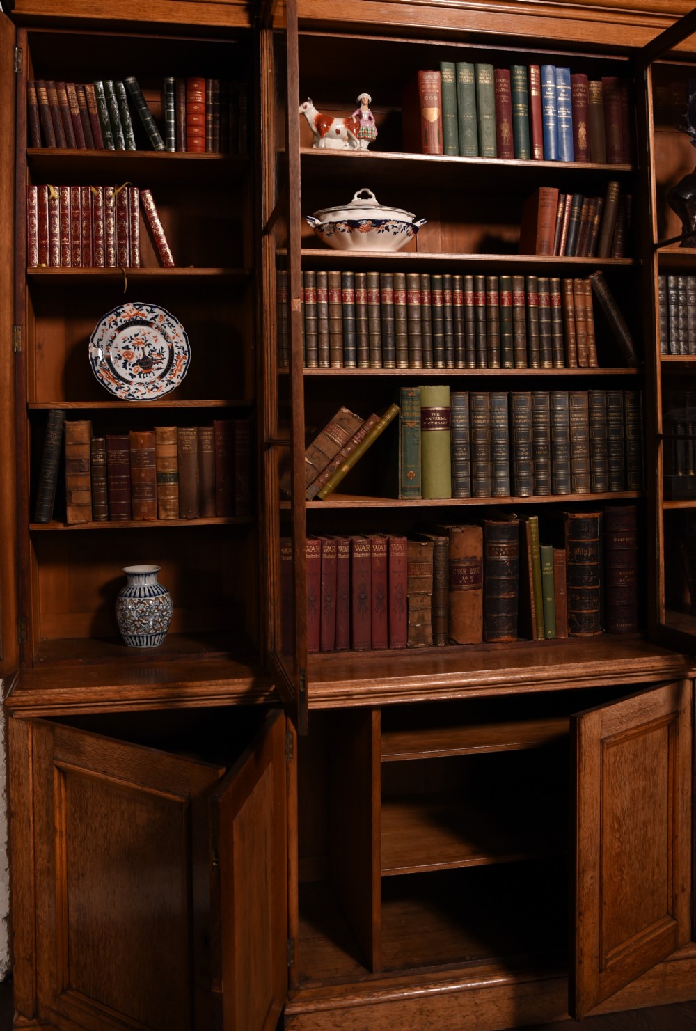 Impressive large Victorian oak five door breakfront library bookcase  View XV
