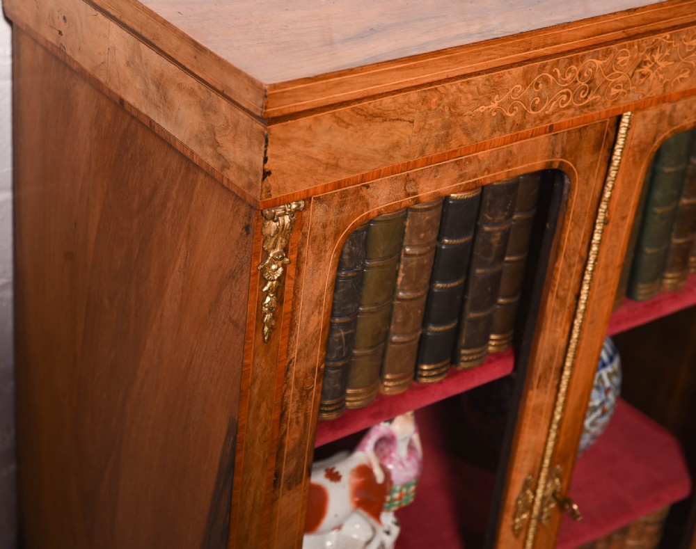 Burr Walnut 2 door inlaid bookcase of neat proportions  View II