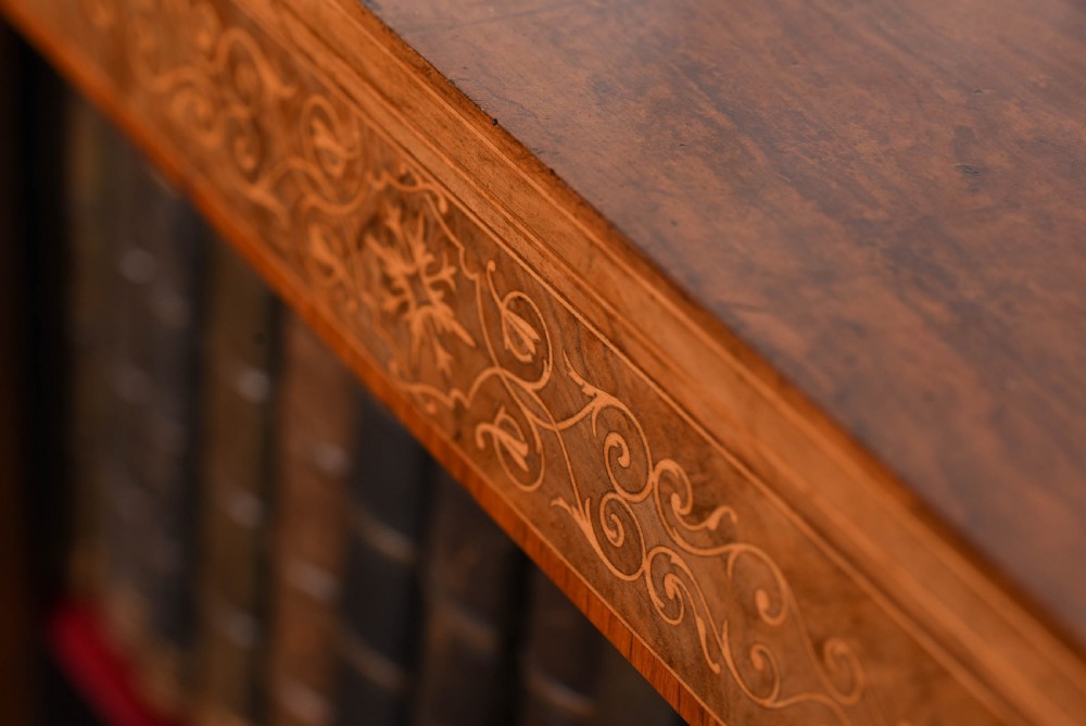 Burr Walnut 2 door inlaid bookcase of neat proportions  View IX