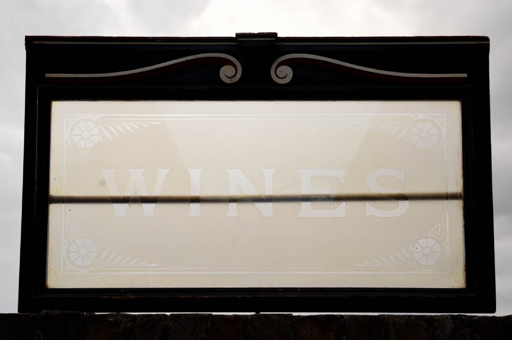 Edwardian bar window etched with WINES  View XII