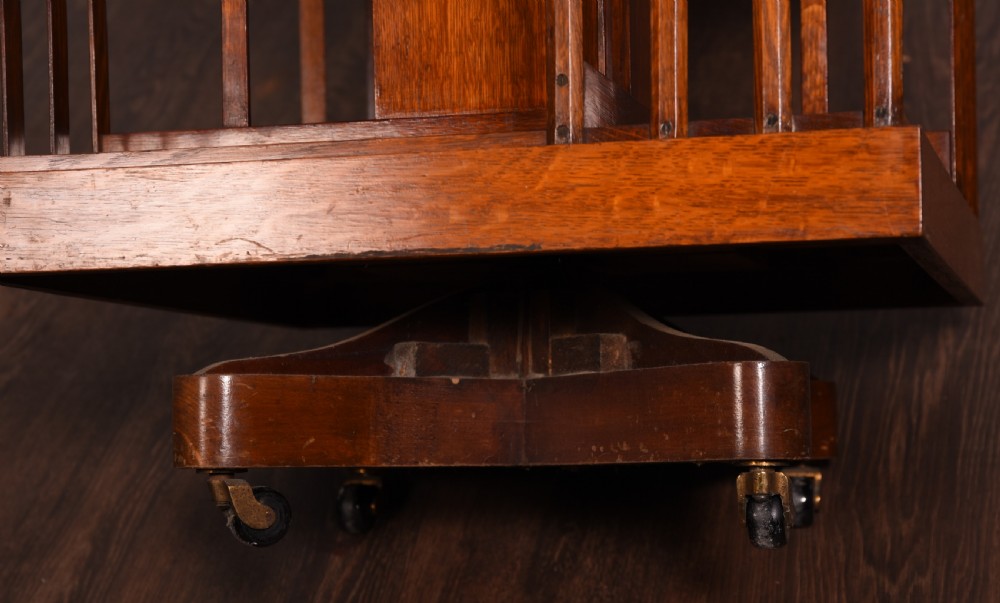 Large oak revolving bookcase View V