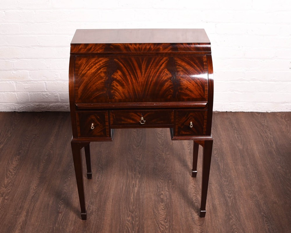 Edwardian Flame Mahogany cylinder writing desk 
