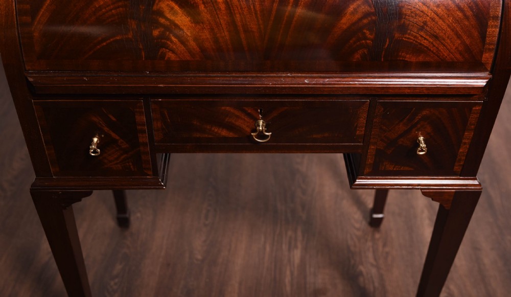 Edwardian Flame Mahogany cylinder writing desk  View IV