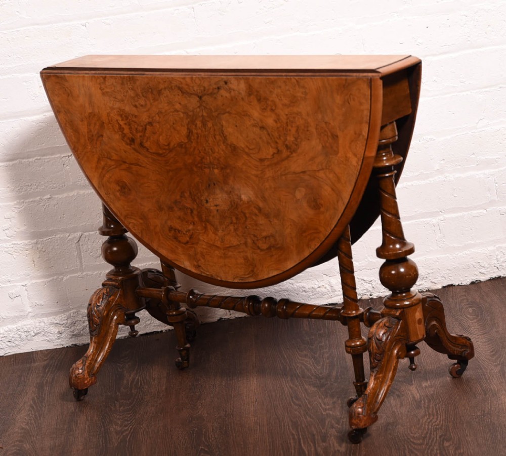 Stunning Victorian burr walnut Sutherland drop leaf table 