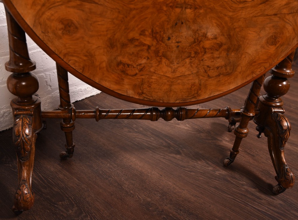 Stunning Victorian burr walnut Sutherland drop leaf table  View V
