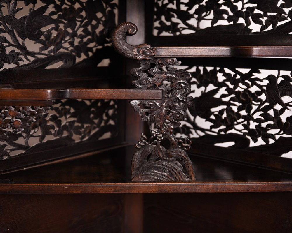 Japanese carved corner display unit View XII