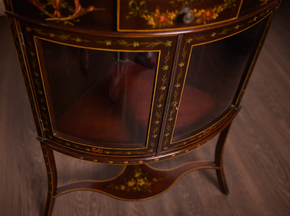 Stunning hand painted bowfronted corner display cabinet View XIV