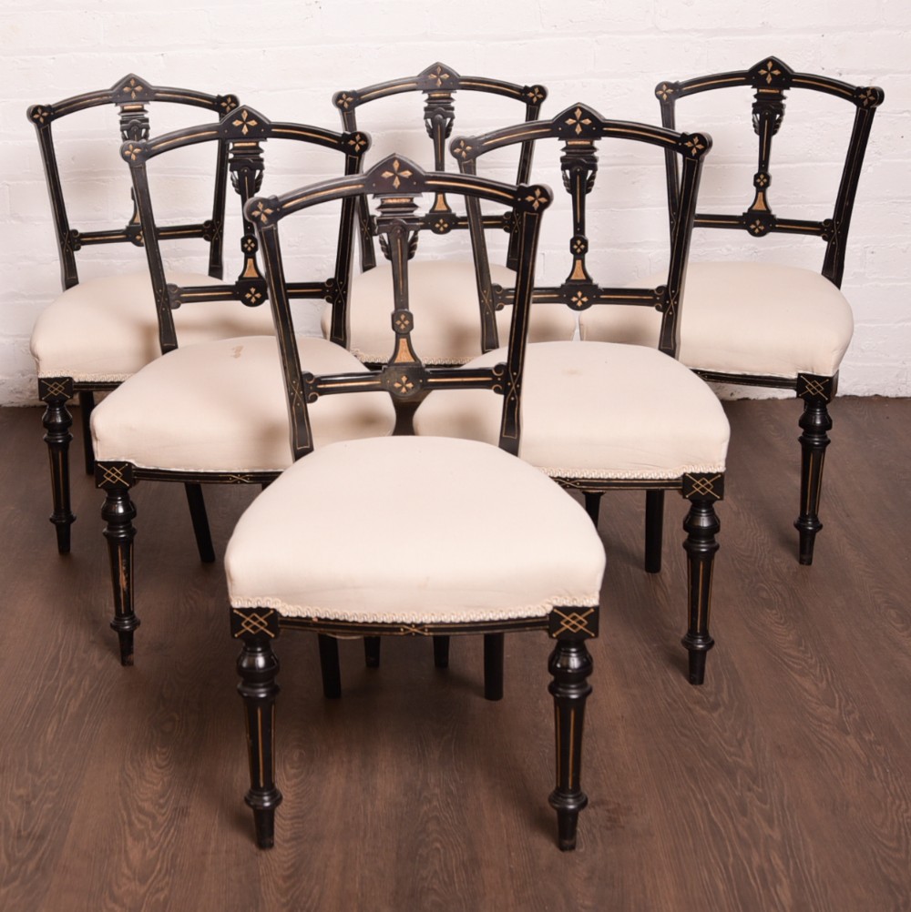 Fantastic Set of 6 Edwardian Ebonised Chairs